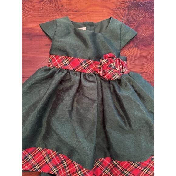 LAURA ASHLEY LONDON Taffeta Holiday GIRLS LINED DRESS PLAID TRIM Sz 6-9 Months - Picture 1 of 11